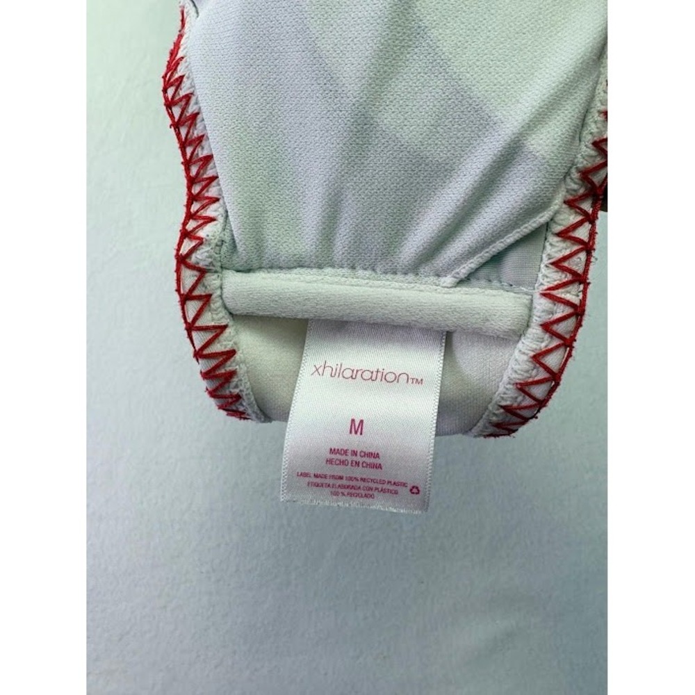 Xhilaration Bikini Top Womens Medium White Black Red‎ Crochet Striped - Picture 3 of 3